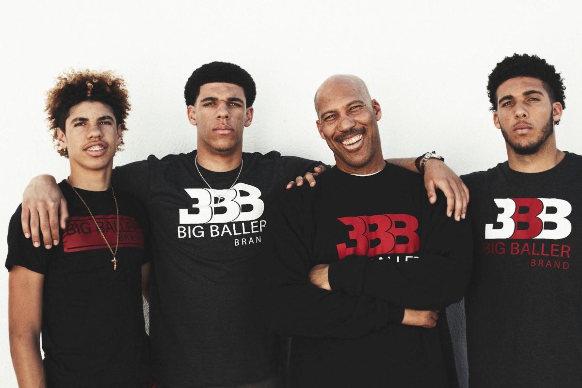 From left to right: LaMelo Ball, Lonzo Ball, LaVar Ball, LiAngelo Ball